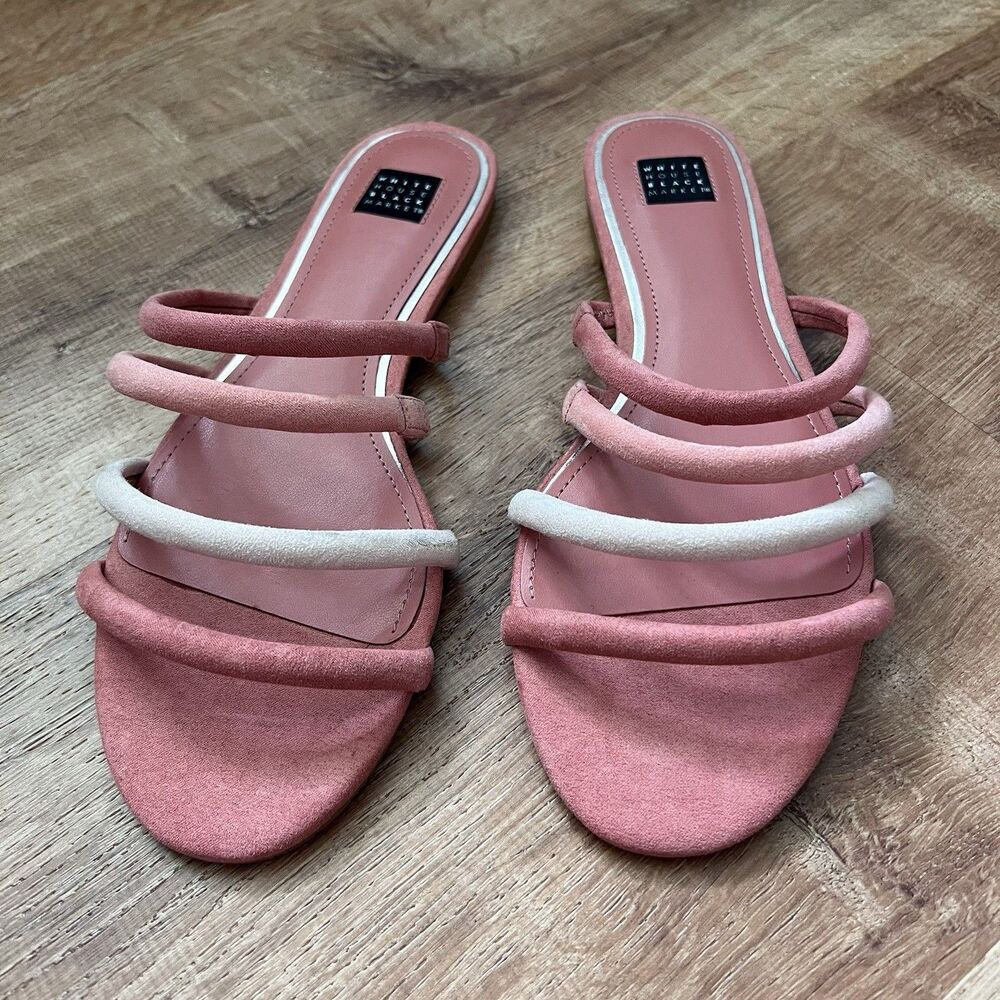White House Black Market Briella Adobe Strappy Slide Flats Pink Sandal Size 8.5M